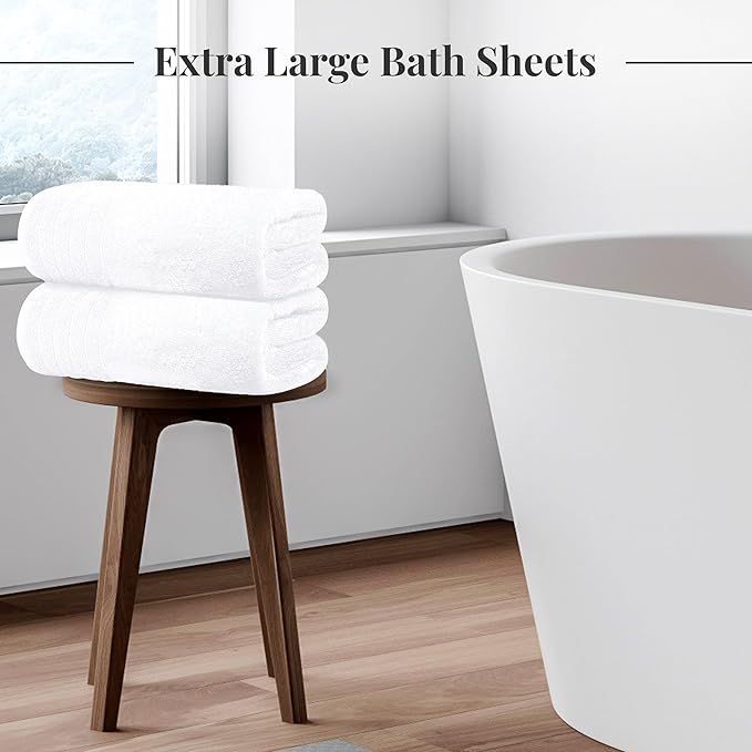 Tens Towels Pack of 2 Extra Large Bath Sheets 35 x 70 Inches 100% Cotton Larger &amp Lighter Weight Quicker to Dry Super Soft &amp Absorbent Oversized Bath Towels White