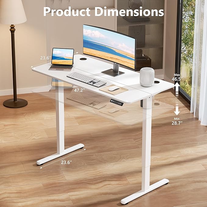 Electric Standing Desk 48 x 24 Inches Height Adjustable Sit Stand Computer Desk Home Office with Memory Presets (Spliced DesktopWhite)