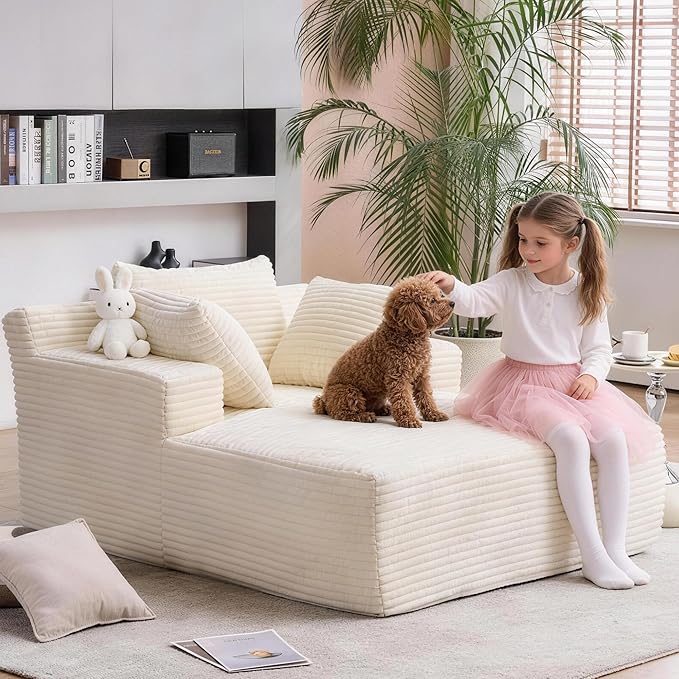 Avenix 66 Oversized Boneless Chaise Lounge Chair IndoorCorduroy Comfy Oversized Reading Chair Boneless Couch Bed ChairNo Assembly RequiredBeige
