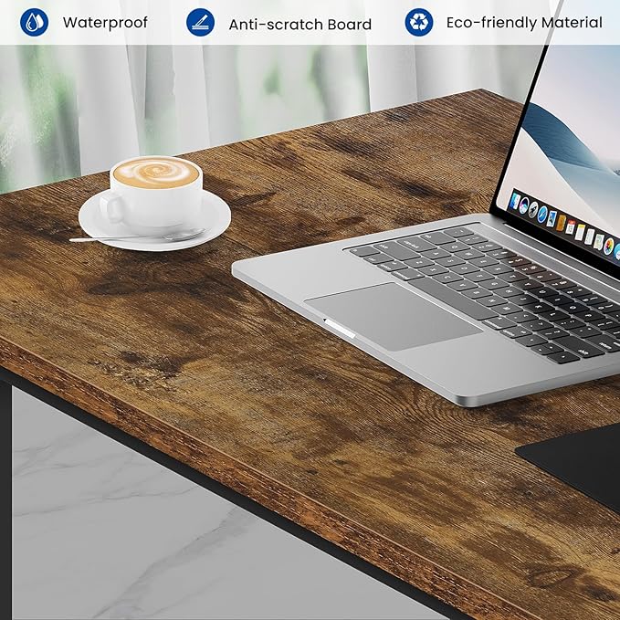 32 Inch Computer Desk Set of 2 Office Desk with Metal Frame Home Office Desk Modern Simple Style for Small Space Home Office Living Room Bedroom Brown