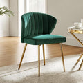 HULALA HOME Velvet Dining Chairs Modern Small Armless Accent Chair with Gold Metal Legs Living Room Upholstered Cute Side Chair Elegant Tufted Back Vanity Chair for Bedroom/Beauty Room-Green