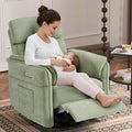 MELLCOM Power Recliner Rocking Chair Nursery Gliders with Adjustable Armrests and Headrest Swivel Electric Glider Reclining Nursing Chair with USB Port and Storage Bags FSC Certified(Fabric Green)