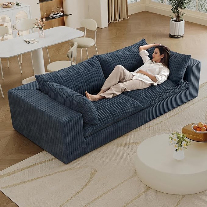 Modular Boneless Sofa 78.8 Loveseat Cloud Sectional Couches for Living Room Deep Seat Corduroy Upholstered Couch Furniture Set No Assembly Required (Blue Loveseat)