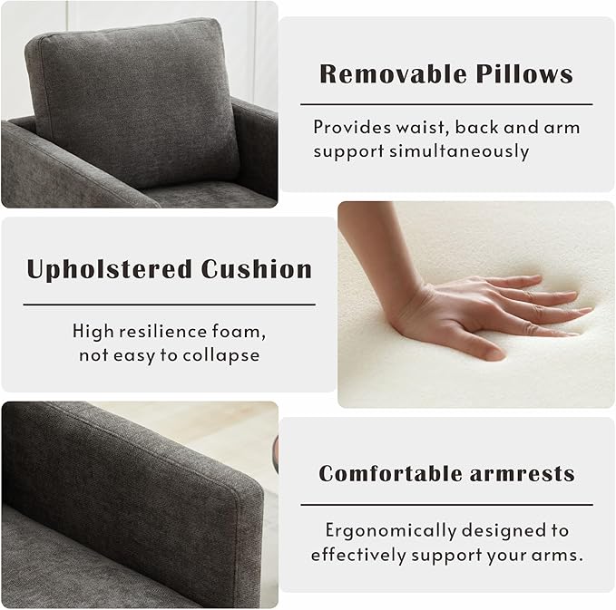 Mlmh &amp Kngwa 30.7 Swivel Accent Chair Set of 2 for Living Room Mid Century Modern Armchair Reading Chairs for BedroomChenilleCharcoal