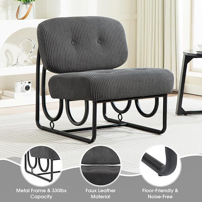 Comfy Accent Chair Mid Century Inspired Decorative Chair with Thick Padding Modern Accent Chairs for Lounge Office and Living Room Durable Iron Construction Gray