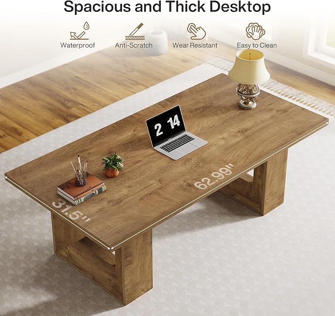 Tribesigns Home Office Desk 62.99 Large Farmhouse Executive Desk Computer Table for Office Conference Room Study Room (Walnut)