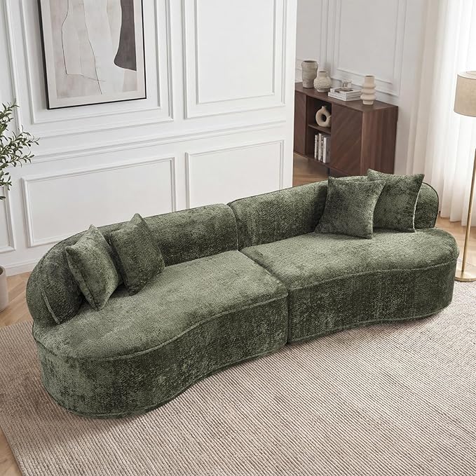 114 Curved Sectional Sofa Couch4 Seater Oversized Boneless Cloud Couch with 4 Throw PillowsModern Comfy Chenille Memory Foam Sofa Deep Seat Couches for Living Room (Green 114.2 Inch)