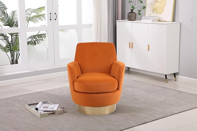 Swivel Accent Chair Modern Velvet American Design Swivel Round Barrel Chairs Upholstered Cozy Style for Living Room Bedroom Home Office (Velvet Orange 1 Pack)