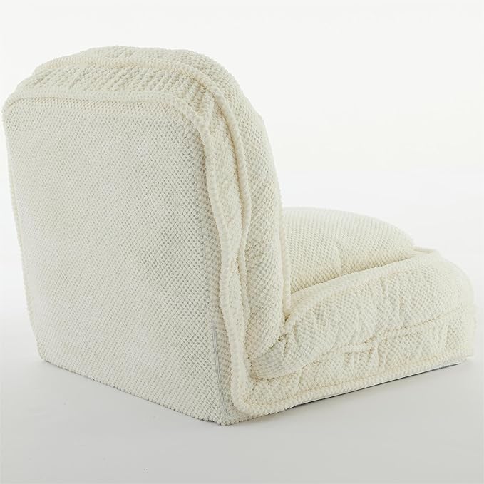 Foldable Lazy Sofa Bed Floor Chair Upholstered Human Dog Bed with 5 Adjustable Position Comfy Tatami Lounge Chair with 2 Pillows Lazy Sofa for Bedroom Living Room Reading (White)