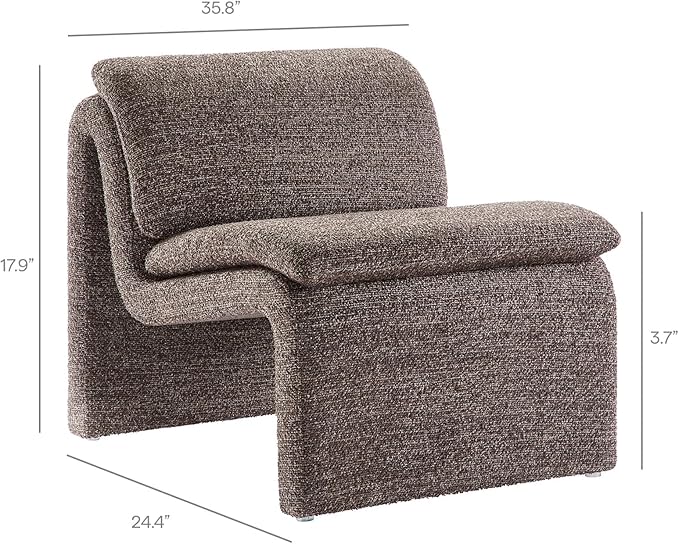 Modway Lume Curved Lounge Chair in Antique Boucle Fabric – Modern Upholstered Armless Accent Chair with Padded Cushion - Unique Slipper Chair for Bedroom or Living Room