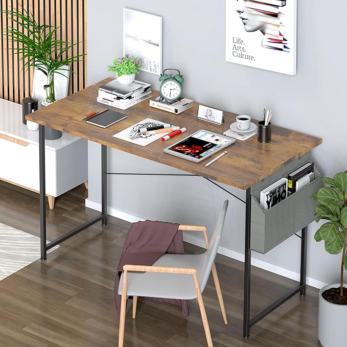 Small Space Writing Desk with Headphone Hooks Modern Simple Design Suitable for Study Home Office and Living Room