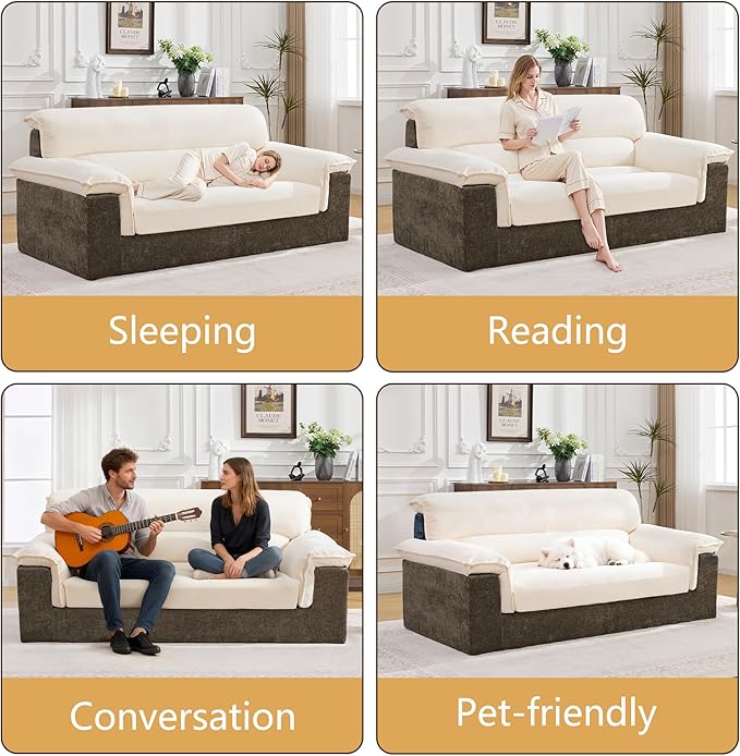 80'' Boneless Loveseat Sofa Oversized 2 Seater Couches Chenille Memory Foam Deep Seat Sofa for Living Room No Assembly Brown