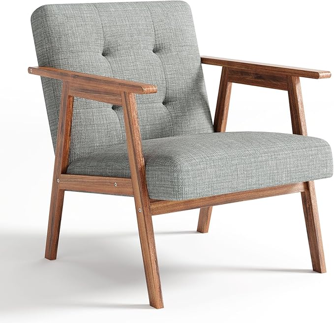 Accent Chair Upholstered Fabric Lounge Chair with Solid Wood Frame &amp Soft Cushion for Living Room Bedroom Balcony Gray