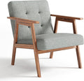 Accent Chair Upholstered Fabric Lounge Chair with Solid Wood Frame &amp Soft Cushion for Living Room Bedroom Balcony Gray