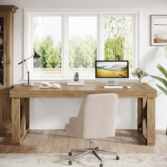 Tribesigns 70.87 Inches Executive Desk Large Wooden Computer Office Desk with Strong Double Pedestal Modern Simple Workstations Study Writing Table Business Furniture for Home Office Brown