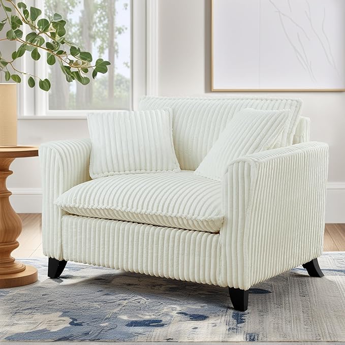 ERYE Living Room Accent Chair Modern Corduroy Upholstered Chair Wider Seat Cushion Leisure Armchair W/2 Pillows and Removable Cover for Home ApartmentBedroomOffice