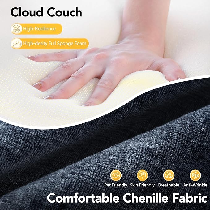 86.6 Cloud Boneless Sectional Sofa for Living Room 3-Seater Modular Couch for Small Apartments with 2 Ottomans Deep Seat Chenille Fabric Sofa No Assembly Required 72H Full Restore Blue