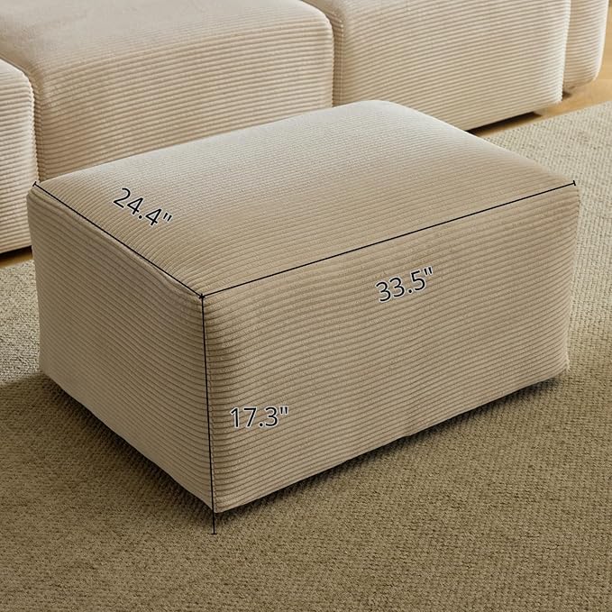 Karl home Modular Ottomen for Sectional Sofa Modern Corduroy Comfy Upholstered Furniture for Living Room Bedroom Apartment Creamy