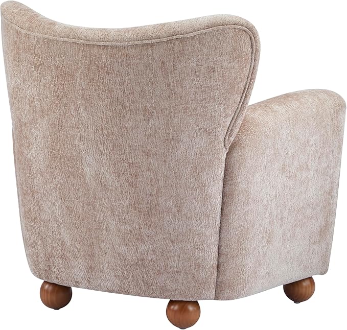 Christopher Knight Home Lindy Wingback Accent Chair Upholstered Armchair with Rounded Wooden Legs Curved Backrest Single Sofa Soft Cushion Seating Comfy Lounge Chair for Living Room Beige Brown