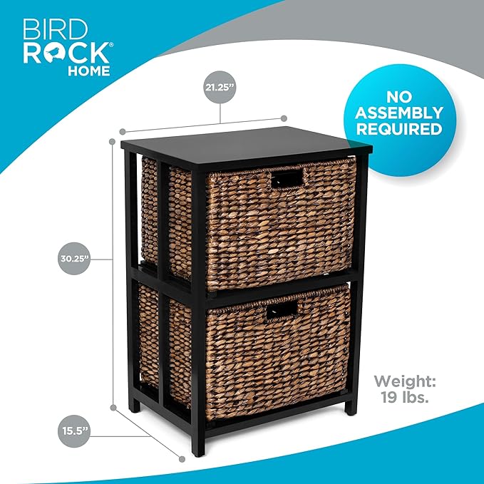 BIRDROCK HOME 2 Tiered File Cubby w/Wood Top - File Cabinet Home Office Storage Nightstand Decorative Wooden Organizer | Desk Modern Table Shelves Side Table Craft Furniture - Brown Wash