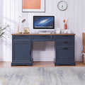 60 Farmhouse Executive Desk with Charging StationHome Office Desk with 4 Drawers &amp 1 Cabinet&amp1 File CabinetMain Drawer with LockWood Desk for Office and Home
