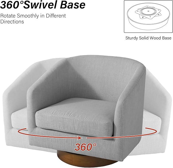 Swivel Barrel Chair Modern Round PU Leather Accent Armchair for Living Room Bedroom Oversized Comfy Club Reading Chairs for Adults (Fabric Light Grey Set of 2)