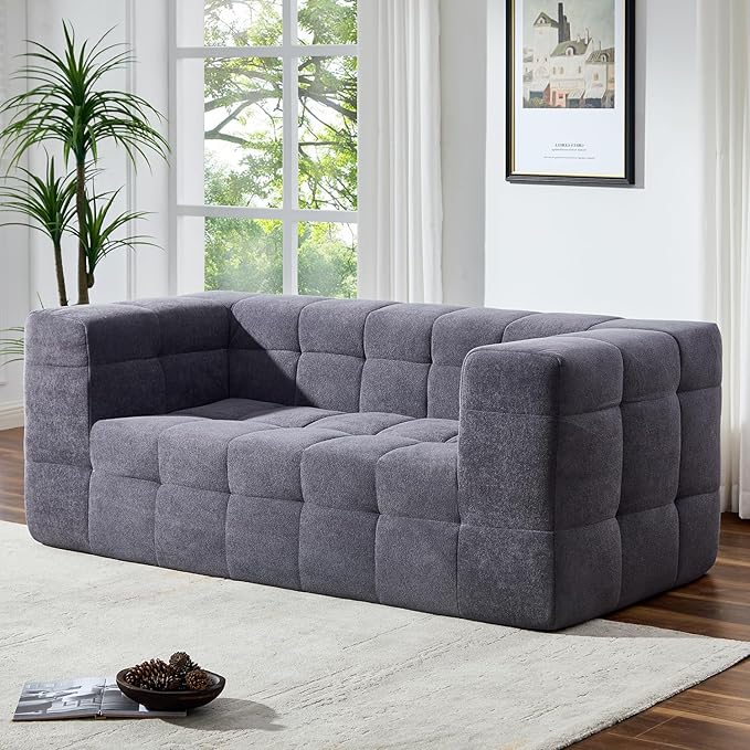 Modern Loveseat SofaBoneless Couch in a Box with Tufted DesignNo Assembly RequiredHigh-Resiliency Memory FoamSmall Sofa for Small SpacesLiving RoomBedroomGrey