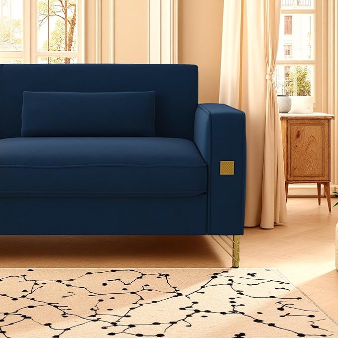 KEIKI 86 Oversized Luxury Velvet Sofa with Armrest and Removable Plush Cushions Gold Accents 3-Seater Couch with Solid Legs Easy Assembly for Living Room Bedroom Apartment Blue
