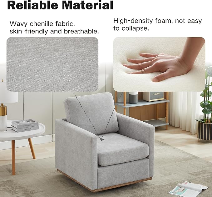 Chifee &amp Vingol 30.7 W Mid Century Modern Swivel Accent Chair for Living RoomLight Gray