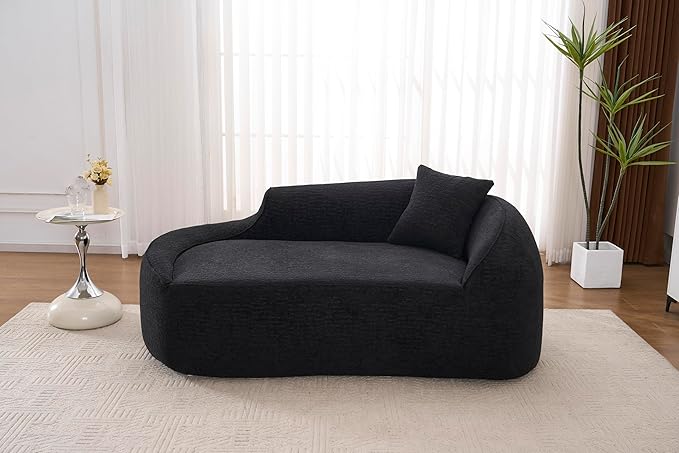 DEINPPA Modern Chaise Lounge with Pillow Chenille Comfy Cloud Couch for Living Room Bedroom Apartment No Assembly Needed-Black | Lasting Support