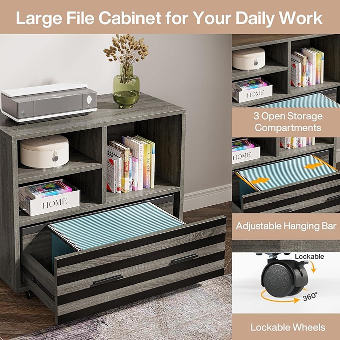 Tribesigns 62.2 Executive Desk with Mobile File Cabinet L-Shaped Office Desk with Storage Shelves Large Computer Table Business Workstation Set for Home Office Grey
