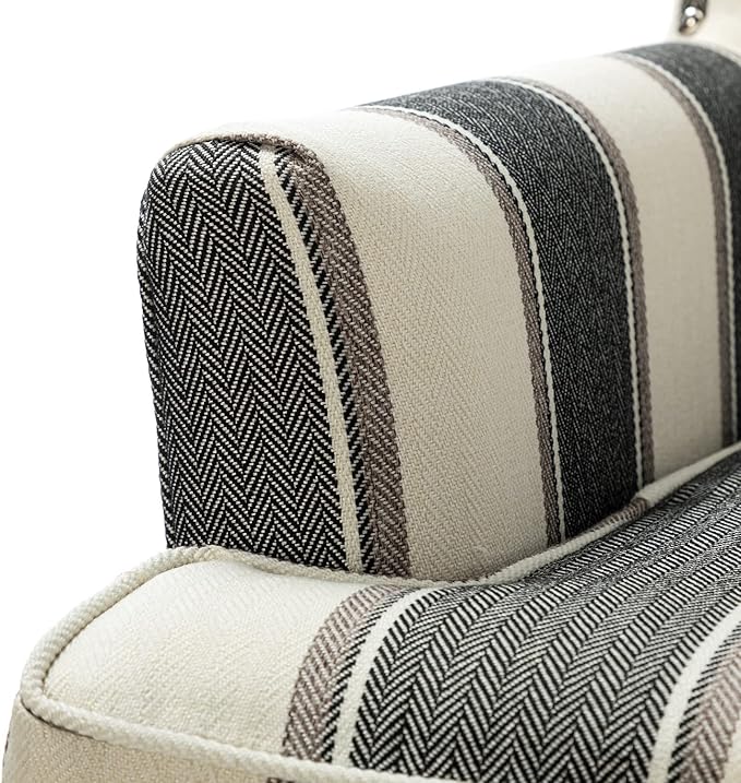 HULALA HOME Living Room Armchair Farmhouse Striped Accent Reading Chair with Wooden Legs &amp High Back Rest &amp Padded Armrest &amp Nail Head Trim for Lounge/Bedroom Striped Black