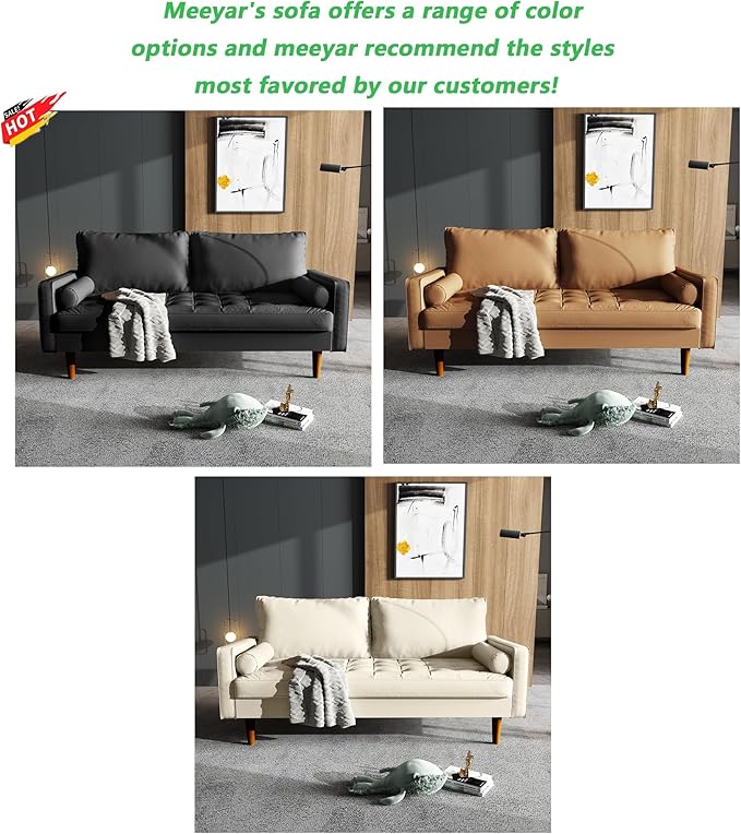 58 Loveseat SofaFaux Leather Couch with Thick Cushion and Wooden LegsLove Seat Sofa Couches for Living Room Bedroom Office Home Apartment Brown