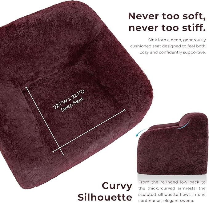 24/7 Shop at Home Garel Modern Upholstered Foam Sofa Chair with Curved Back and Arm Compressed Couch in a Box No Assembly Required for Home Theater and Living Room Red Wine