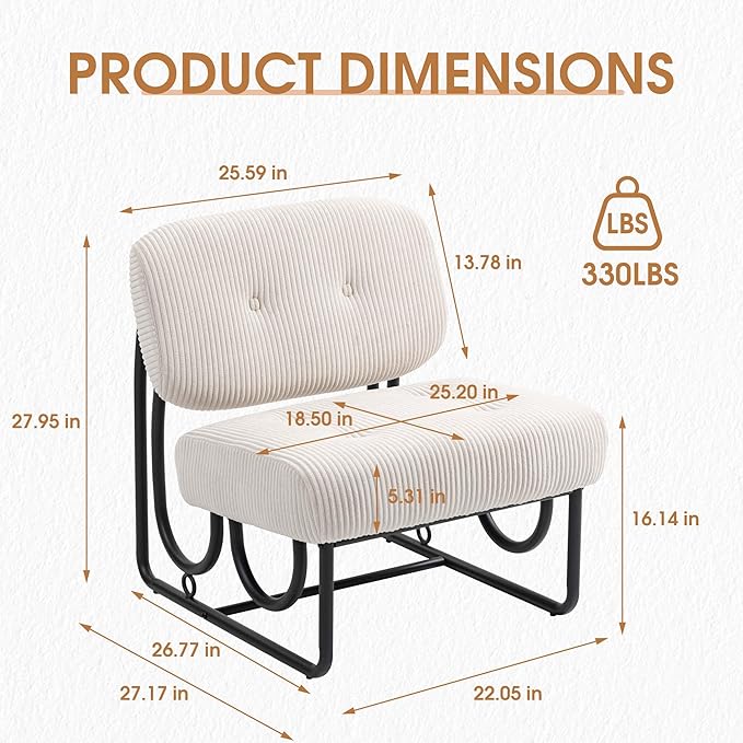 HOMEFUN Armless Accent Chair with Padded Back Modern Comfy Reading Chair for Bedroom Living Room Office Beige