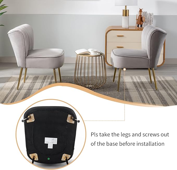 KCC Modern Velvet Upholstered Accent Chair Set of 4Mid Century Living Room Chairs with Golden LegsComfy Armless Chair Wingback Single Sofa Side Chair for BedroomLight Gray