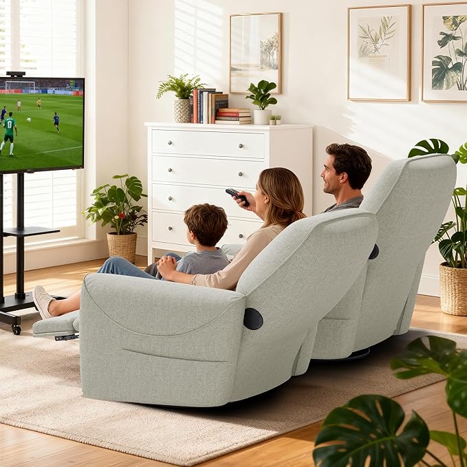 KINGYES Power Recliner Chair 270° Swivel Glider Living Room Recliner with USB-C Port Nursery Rocking Chair Gray