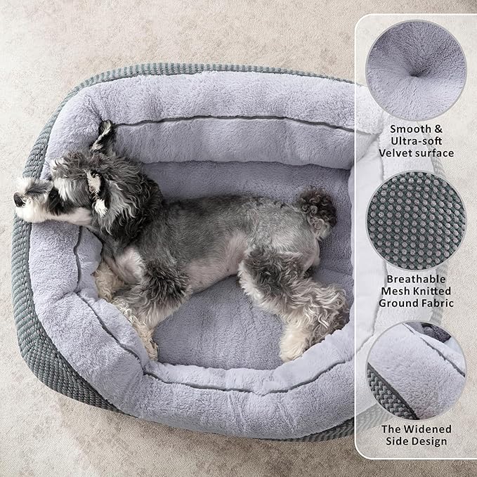 INVENHO Medium Dog Beds for Medium Dogs Washable Rectangle Dog Bed Medium Size Dog Orthopedic Dog Bed Warming Soft Calming Sleeping Puppy Bed Durable Pet Bed with Anti-Slip Bottom M(30x24x9)