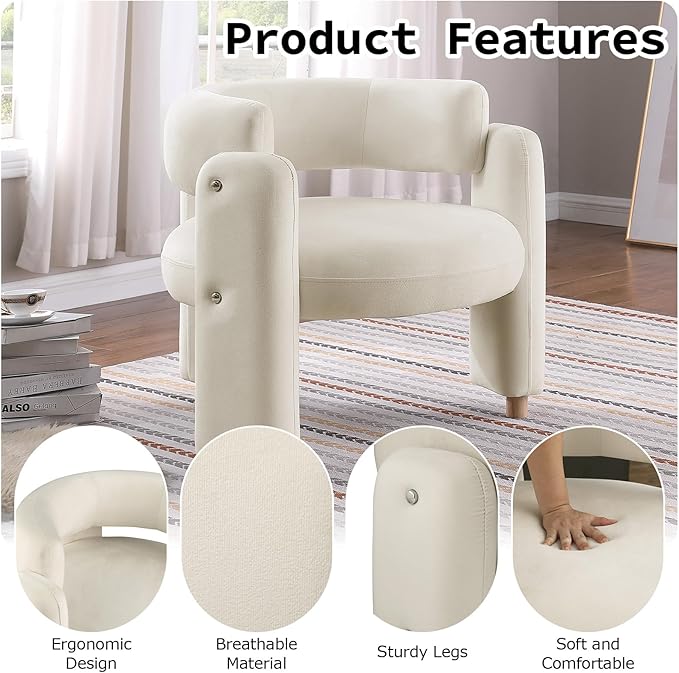 Oversized Armchair Mid-Century Reading Accent Chair Round Velvet Chair Modern Single Sofa Arm Chair for Living Room Bedroom Apartment Office (Beige)