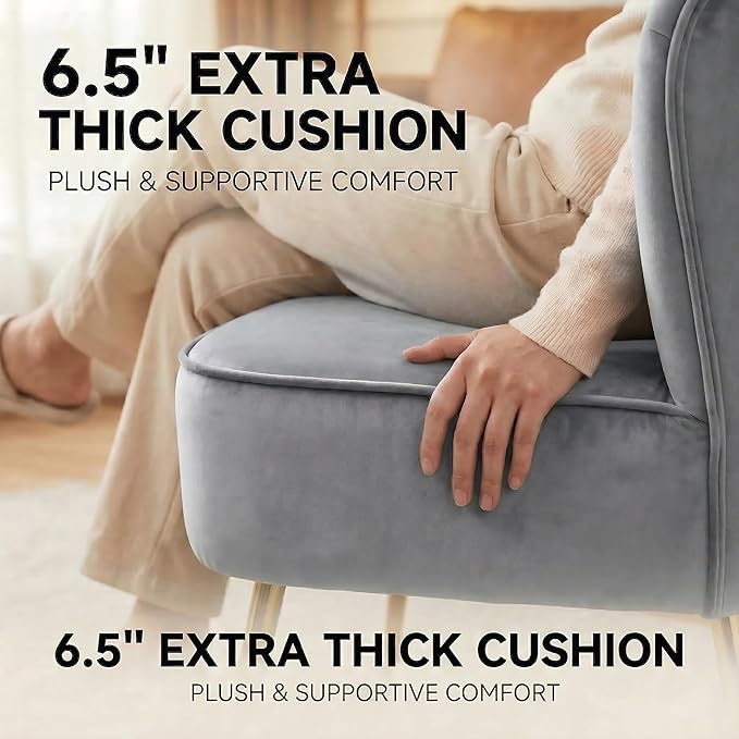 DUOMAY Modern Accent Chair Set of 2 Velvet Slipper Chair with Gold Legs Wingback Side Chair for Living Room Bedroom Entryway Small Corner Chair for Space Saving Grey