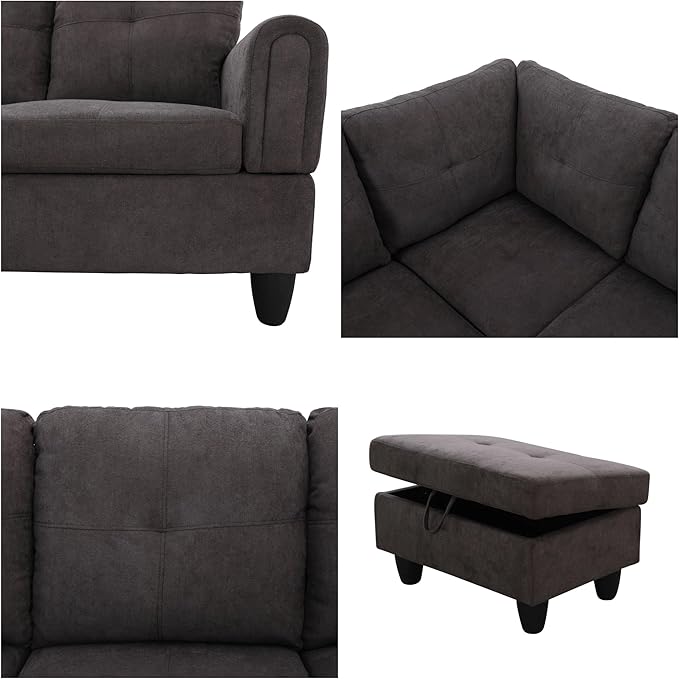 L Shaped Sectional Couches Modern Convertible Lounge Sofa with Ottoman Storage Comfy Modular Sectional Sofa for Living Room Furniture Sets Small Spaces Bedroom Coffee