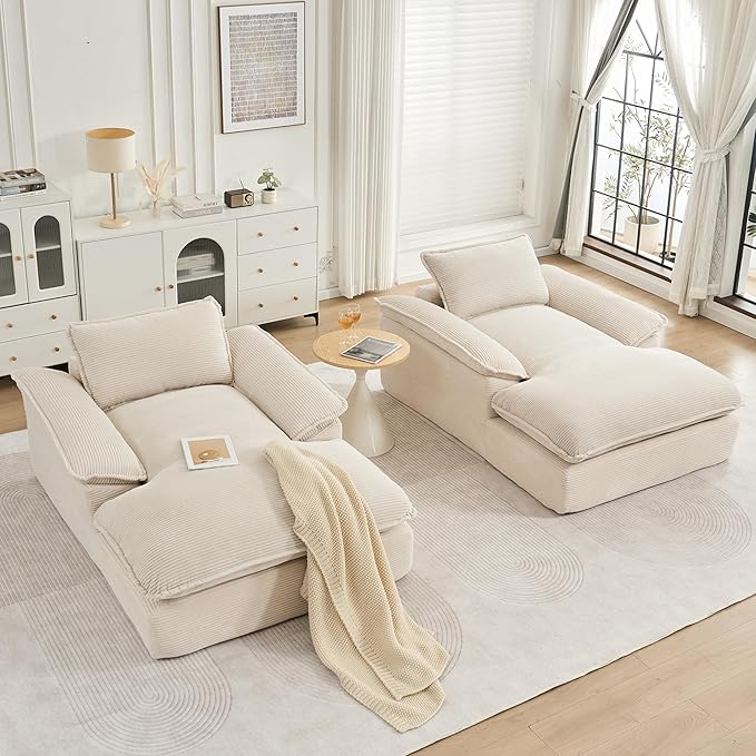 GNIXUU 67 Oversized Chaise Lounge Chair Indoor Corduroy Upholstered Boneless Sleeper Sofa Bed Comfy Large Reading Chair with Wide Armrests Plush Cloud Couch for Living Room BedroomBeige