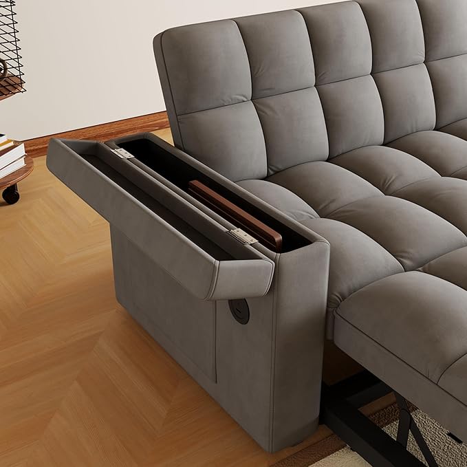 Convertible Sofa Bed 5-in-1 Pull Out Couch with Side Table Loveseat Sleeper Sofas Bed Couch with USB Port 65‘’ Velvet Pull Out Sofa Beds for Living Room Bedroom Apartment
