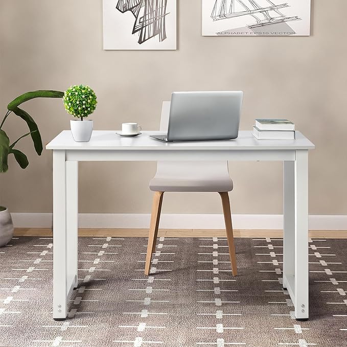 43.3 White Office Desk Executive Office Desk Modern Work Desk Farmhouse Writing Table Computer Desk for HomeHome Office Desks Modern Compact Study Writing Table Workstation 110 x 60 x 75CM
