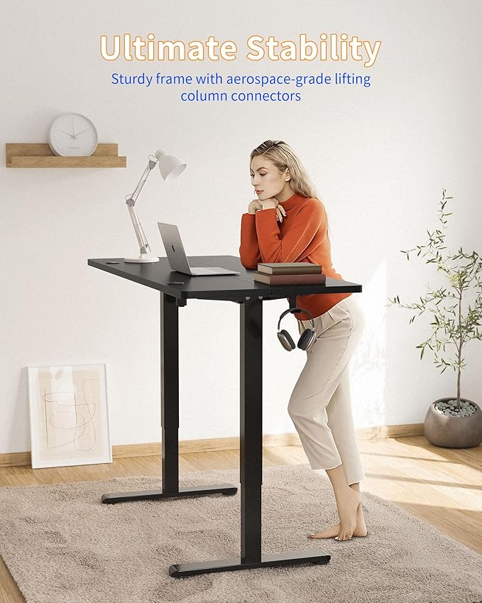 YIHAYO Electric Standing Desk 63 x 24 Inches Stand Up Desk with Splice Board Adjustable Height Desk Computer Desk for Home Office Black Frame/Black Top
