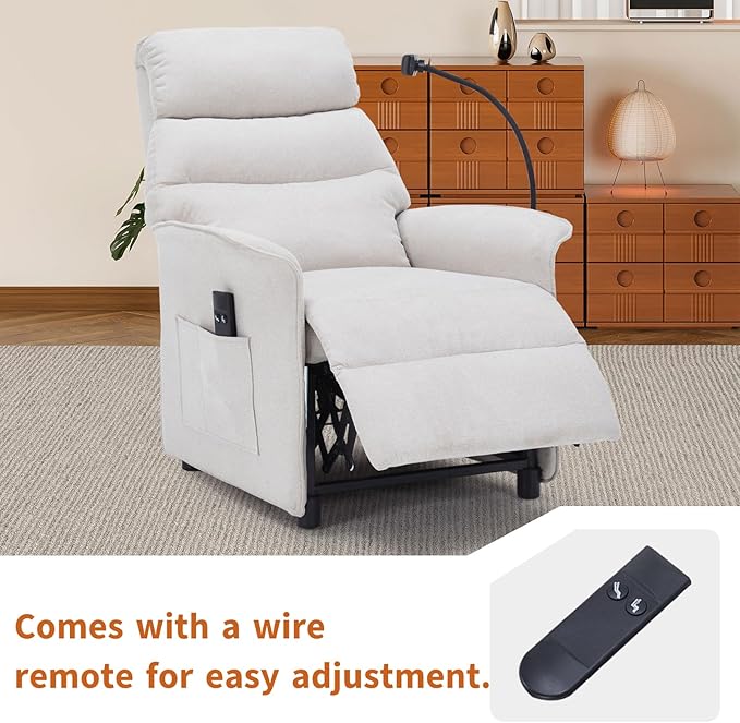 Power Recliner Chair with Remote Control Electric Reclining from 90°–155° Oversized Linen Fabric Recliner for Living Room Wide Seat Comfort for Reading Gaming &amp TV Watching(Beige)