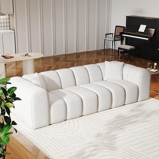 96 Modular Sectional SofaModern Boneless Cloud Couch with Deep SeatUpholstered 4-Seater Sofa Chenille Boucle Couches for Living Room Wide Seat Cozy Loveseat with Armrest (White 96-INCH)