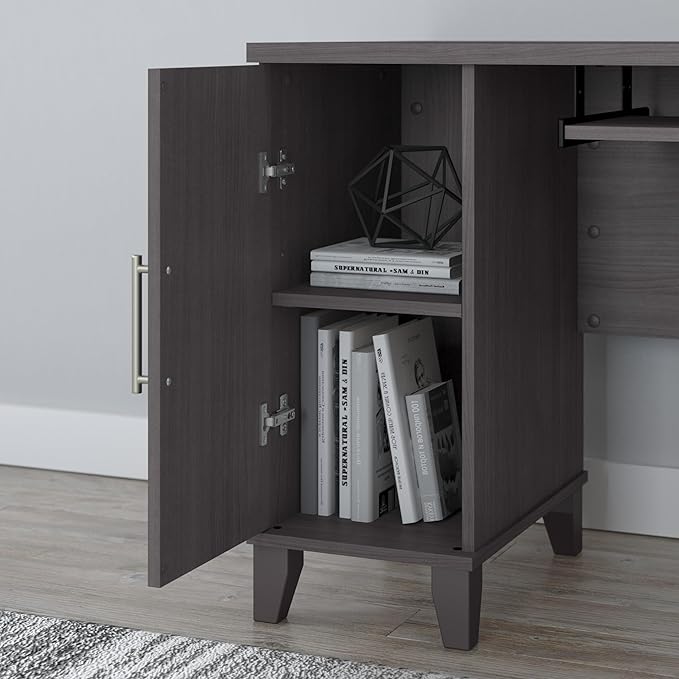 Bush Furniture 60-inch L Shaped Desk with Storage Spacious Corner Computer Table for Home Office Somerset Collection Storm Gray