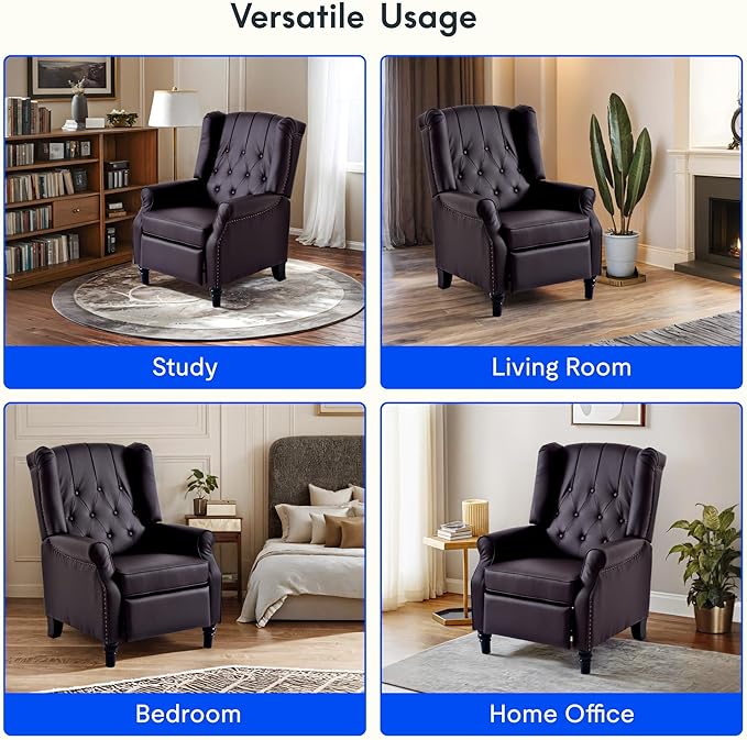 FLEXISPOT XC5 Pushback Recliner Chair for Adults Mid Century Wingback Accent Chair with Rivet Decoration Tufted Upholstered Single Sofa Armchair for Living Room Bedroom Study (Fabric White)