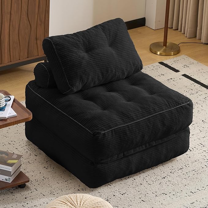 Folding Sofa BedConvertible Sleeper Chair for Adults Folding Sofa Bed Foam Filling Couch with PillowSleeper Chairs Single Size Floor MattressBlack